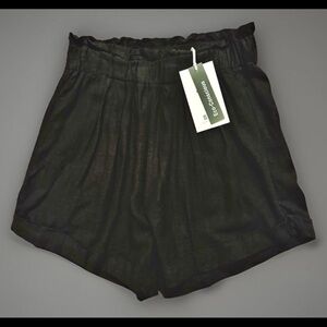 ANTHROPOLOGIE MALAI Shorts Womens Small Black Linen Leli High Rise Swimwear $110